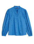 Pure Cotton Broderie Long Sleeve Blouse