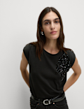 Pure Cotton Jersey Embellished Top