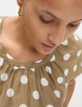 Lyocell Rich Printed Crew Neck Blouse