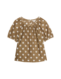Lyocell Rich Printed Crew Neck Blouse