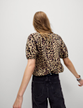 Lyocell Rich Printed Crew Neck Blouse