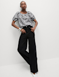 Lyocell Rich Printed Crew Neck Blouse
