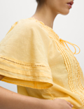 Pure Cotton Embroidered Tie Neck Top