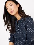 Cotton Rich Frill Neck Long Sleeve Blouse