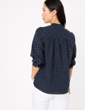 Cotton Rich Frill Neck Long Sleeve Blouse