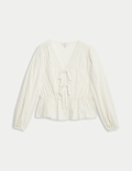 Cotton Rich Tie Front Blouse