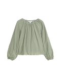 Lyocell Rich Textured Bubble Hem Blouse