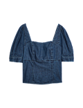 Pure Cotton Denim Square Neck Slim Fit Top
