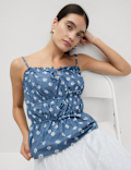 Pure Cotton Floral Tie Front Cami Top
