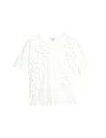 Pure Cotton Ribbon Appliqué Crew Neck T-Shirt