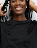 Pure Cotton Ribbon Appliqué Boxy T-Shirt