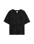 Pure Cotton Ribbon Appliqué Boxy T-Shirt