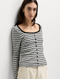 Cotton Rich Scoop Neck Henley Top