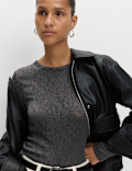 Mesh Floral Slash Neck Regular Fit Top