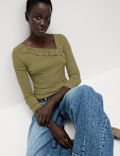 Jersey Asymmetric Ruffle Neck Top