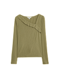 Jersey Asymmetric Ruffle Neck Top