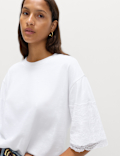Pure Cotton Lace Sleeve T-Shirt