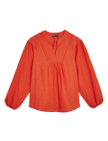 Pure Cotton V-Neck Blouson Sleeve Blouse