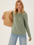 Pure Cotton Crew Neck Long Sleeve Top