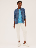 Pure Cotton Broderie Detail Crew Neck Top