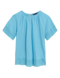 Pure Cotton Broderie Detail Crew Neck Top