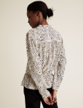 Printed Frill Neck Long Sleeve Peplum Top