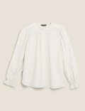 Textured Frill Detail Long Sleeve Blouse