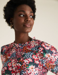 Floral Frill Neck Long Sleeve Top