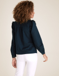 Cotton Rich Frill Neck Long Sleeve Shirt