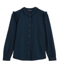 Cotton Rich Frill Neck Long Sleeve Shirt