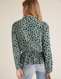 Floral Tie Neck Long Sleeve Peplum Top