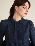 Pure Cotton Textured Lace Insert Blouse