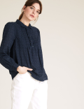 Pure Cotton Textured Lace Insert Blouse