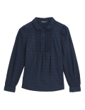 Pure Cotton Textured Lace Insert Blouse