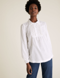 Pure Cotton Textured Lace Insert Blouse