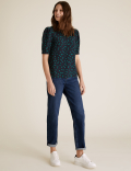 Polka Dot Round Neck Puff Sleeve Top