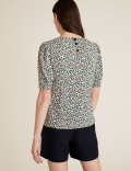 Floral Round Neck Puff Sleeve Top