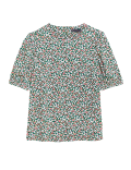 Floral Round Neck Puff Sleeve Top