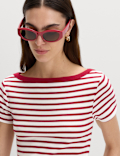 Cotton Rich Ribbed Slash Neck T-Shirt