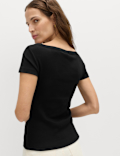 Cotton Rich Ribbed Slash Neck T-Shirt
