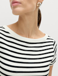 Cotton Rich Ribbed Slash Neck T-Shirt