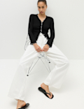 Cotton Rich V-Neck Buttoned Top