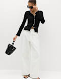 Cotton Rich V-Neck Buttoned Top