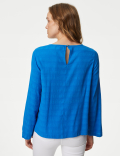 Textured Crew Neck Blouse