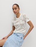 Cotton Blend Floral Lace Top