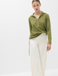 Long Sleeve Side Tie Polo Top with Cotton