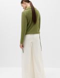 Long Sleeve Side Tie Polo Top with Cotton