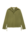 Long Sleeve Side Tie Polo Top with Cotton