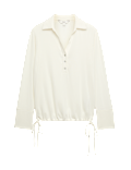 Long Sleeve Side Tie Polo Top with Cotton
