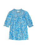 Cotton Blend Printed Smocked Blouse